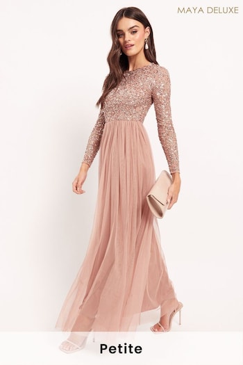 Maya Pink Embellished Long Sleeve Maxi Dress (R01683) | £95
