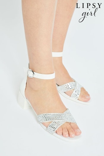 Lipsy White Low Block Heel Occasion Sandals (R02194) | £25 - £29