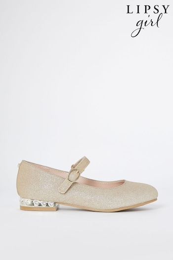 Lipsy Gold Occasion Embellished Mary Jane Ballerina (R02198) | £26 - £30