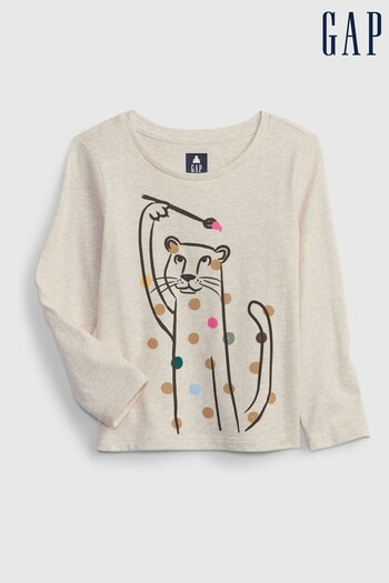 Gap Beige Cat Graphic Long Sleeve Crew Neck T-Shirt (R03270) | £8
