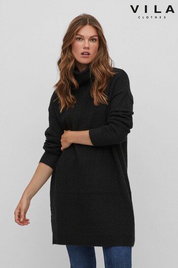 VILA Black Roll Neck Knitted Tight Dress (R04070) | £35
