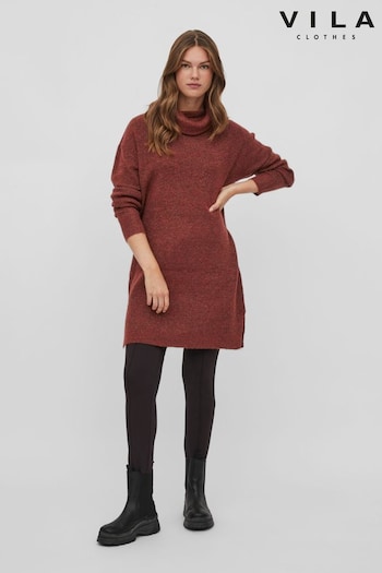 VILA Rust Roll Neck Knitted Dress (R04089) | £35