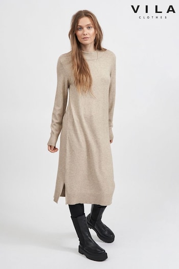 VILA Stone  High Neck Knitted Midi Dress (R04149) | £35