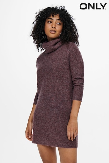 ONLY Burgundy Red Knitted Roll Neck Jumper Dress (R04804) | £28
