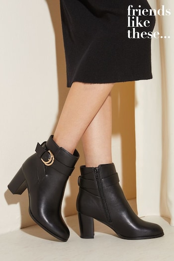 Friends Like These Black Regular Fit Block Mid Heel Buckle Ankle Boot (R05524) | £49
