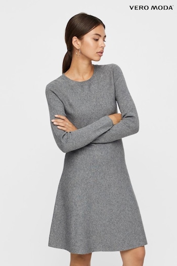 VERO MODA Grey Long Sleeve Knitted Swing Dress (R05635) | £40