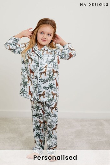 Personalised HA Mini Girls Satin Long Sleeve Pyjama Set by HA Design (R06211) | £40