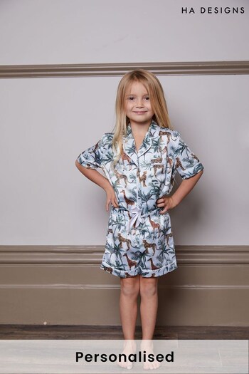 Personalised HA Mini Girls Satin Short Sleeve Pyjama Set by HA Design (R06212) | £40