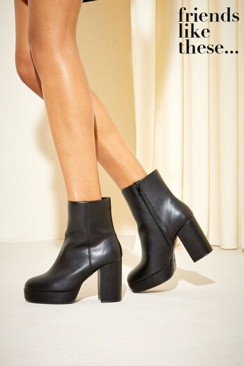 Friends Like These Black Mid Block Heel Platform Ankle Boot (R06556) | £49