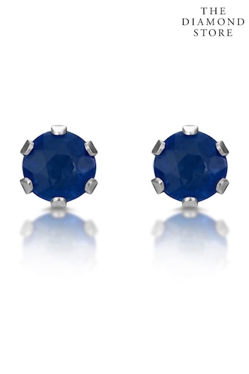 The Diamond Store Blue Sapphire 3mm 9K White Gold Stud Earrings (R10605) | £125