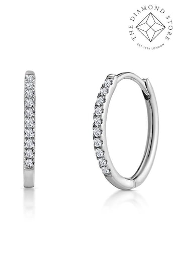 The Diamond Store White 0.09ct Stellato Encrusted Hoop Earrings in 9K White Gold 13mm x 1.5mm (R10608) | £269