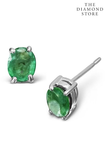The Diamond Store Emerald Studded Earrings in 9K White Gold 5 x 4mm (R10612) | £219