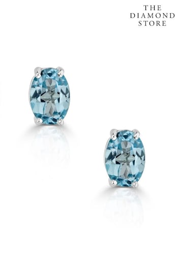The Diamond Store Blue Topaz 7 x 5mm and 9K White Gold Earrings (R10614) | £219