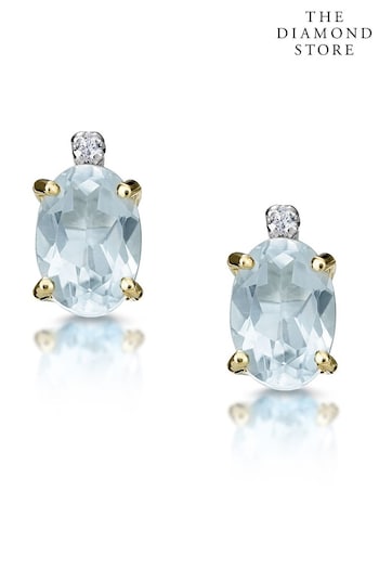 The Diamond Store Blue Aquamarine 0.80CT And Diamond 9K Yellow Gold Earrings (R10615) | £149