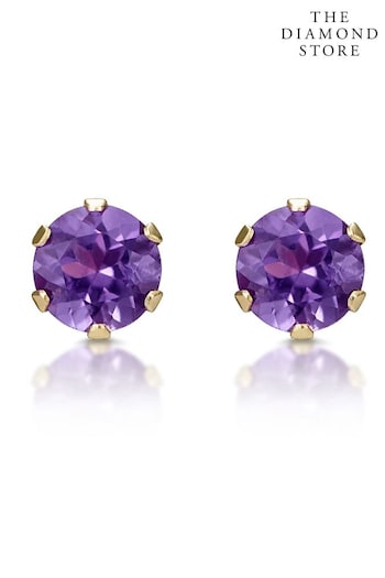 The Diamond Store Amethyst Studded Earrings in 9K Yellow Gold 3 x 3mm (R10616) | £125