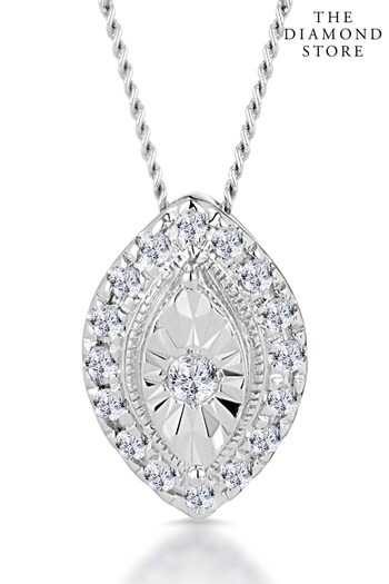 The Diamond Store White 0.10ct Masami Marquise Halo Necklace Pave Set in 9K White Gold (R10621) | £249
