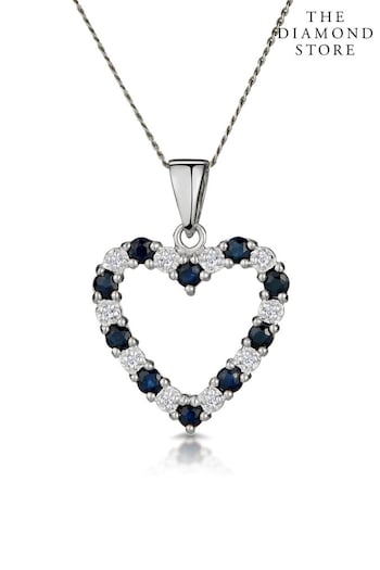 The Diamond Store Sapphire And Diamond 9K White Gold Heart Pendant Necklace (R10626) | £249