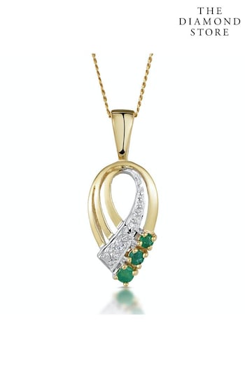The Diamond Store Emerald 2.25mm And Diamond Pendant Necklace in 9K Yellow Gold (R10630) | £195