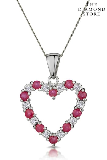 The Diamond Store Ruby 0.68CT And Diamond 9K White Gold Heart Pendant Necklace (R10632) | £259