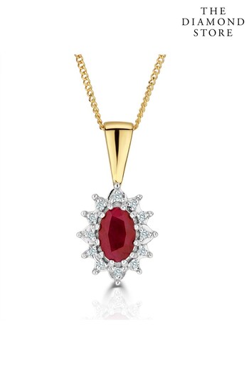 The Diamond Store Ruby 6 x 4mm And Diamond Pendant Necklace in 9K Yellow Gold (R10633) | £269