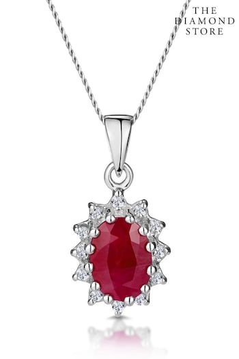 The Diamond Store Ruby 1.00CT And Diamond Pendant Necklace in 9K White Gold (R10634) | £349