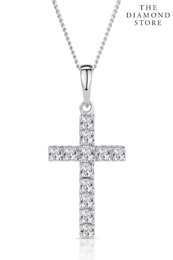 The Diamond Store White 0.22CT Cross Pendant Necklace in 9K White Gold (R10635) | £395