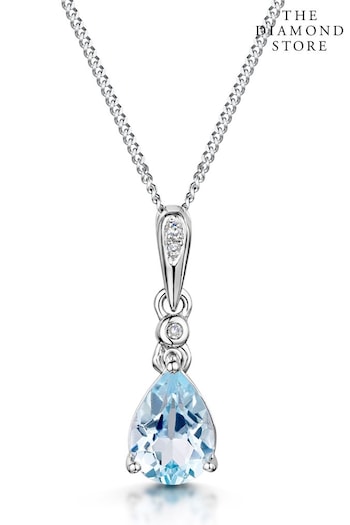 The Diamond Store Blue Topaz Stellato Collection Diamond Necklace in 9K White Gold (R10642) | £195