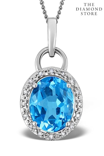 The Diamond Store Blue Topaz 2.96CT And Diamond Pendant Necklace in 9K White Gold (R10643) | £319