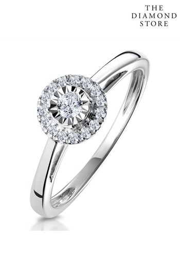 The Diamond Store White 0.20ct Masami Engagement Ring Pave Set Halo in 9K White Gold (R10651) | £499