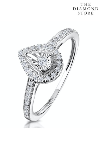 The Diamond Store White 0.15ct Masami Pear Shaped Pave Engagement Ring in 9K White Gold (R10652) | £449