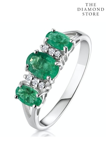The Diamond Store Emerald 1.06ct And Diamond Ring in 9K White Gold (R10659) | £365