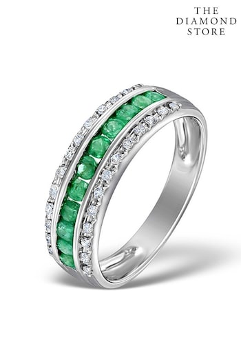 The Diamond Store Emerald And 0.56ct Diamond Eternity Ring in 9K White Gold (R10660) | £545