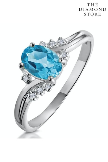 The Diamond Store Blue Topaz 0.94CT And Diamond Ring in 9K White Gold (R10661) | £235