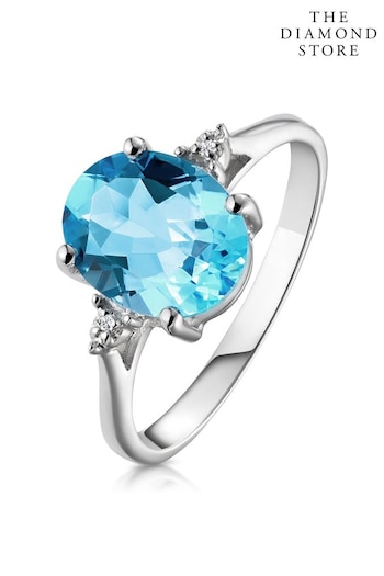 The Diamond Store Blue Topaz 2.60ct and Diamond Ring in 9K White Gold (R10662) | £285