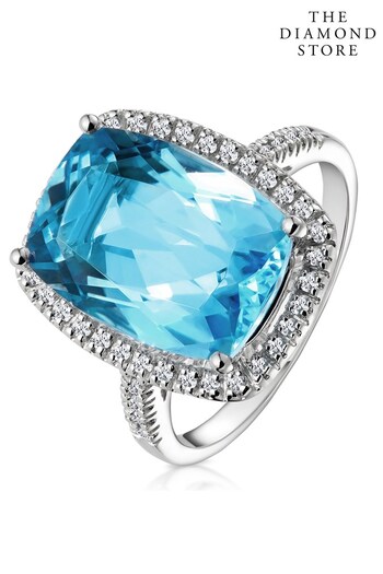 The Diamond Store Blue Topaz 6.83CT And Diamond Ring in 9K White Gold (R10663) | £829