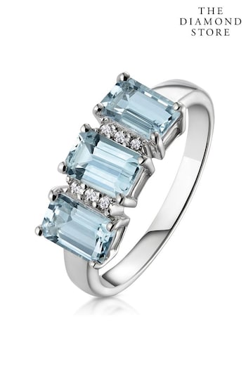 The Diamond Store Aquamarine Blue 1.65CT And Diamond Ring in 9K White Gold (R10666) | £345