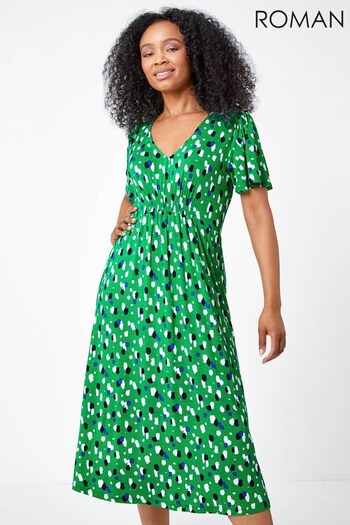Roman Green & Blue Petite Spot Print Stretch Tea Dress (R14039) | £40