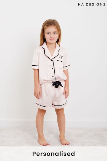 Personalised Mini Childrens Satin Short Sleeve Pyjama Set by HA Design (R19742) | £40