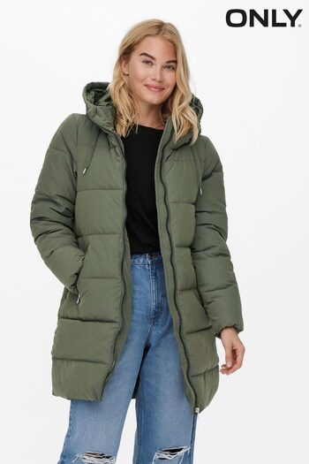 ONLY Khaki Green Longline Padded Hooded Coat (R19913) | £65