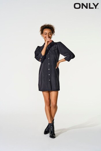 ONLY Black Puff Sleeve Denim Dress (R20108) | £42