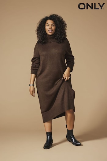 ONLY Curve Brown Maxi Roll Neck Knitted Dress (R20603) | £34
