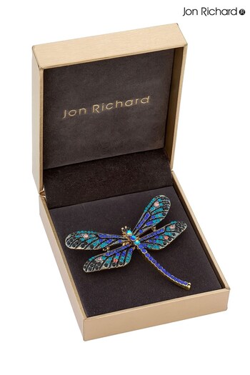 Jon Richard Gold Plated Crystal Blue Pave Dragonfly Brooch - Gift Boxed (R21776) | £26