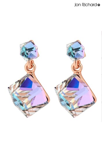 Jon Richard Rose Gold Radiance Collection Aurora Borealis Cube Drop Earrings (R21821) | £28