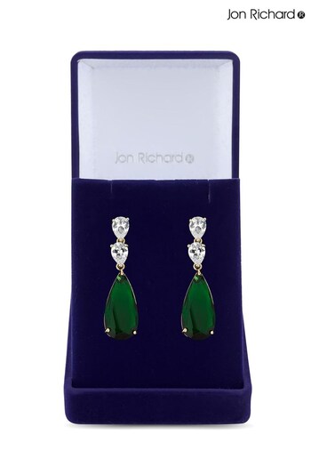 Jon Richard Green Gold Plated Cubic Zirconia Pear Drop Earring - Gift Boxed (R21825) | £40