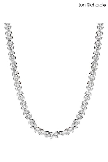 Jon Richard Silver Plated Cubic Zirconia Floral Tennis Necklace (R22310) | £60