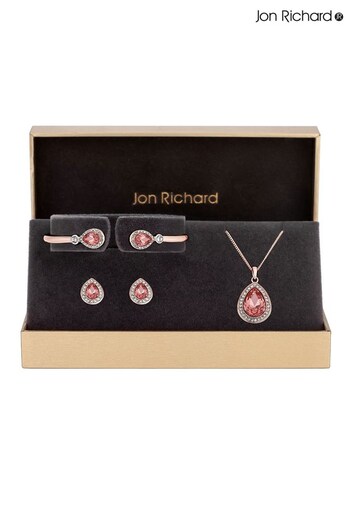 Jon Richard Rose Gold Plated With Pink Pear Crystals Trio Set - Gift Boxed (R22420) | £30