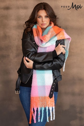 Pour Moi Pink Brushed Check Tassel Scarf (R22533) | £28