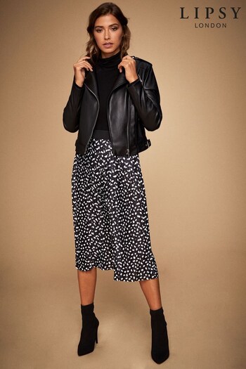 Lipsy Black Abstract Spot Pleated Summer Midi Skirt (R22653) | £26