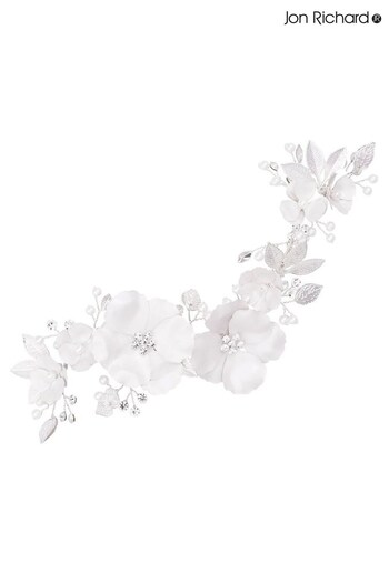 Jon Richard Silver Plated Silver Plated Enamel Petal And Crystal Leaves Hair Slide - Gift Pouch (R22673) | £45