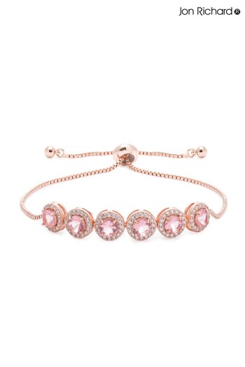 Jon Richard Rose Gold Plated Crystal Pink Station Toggle Bracelet (R22679) | £26